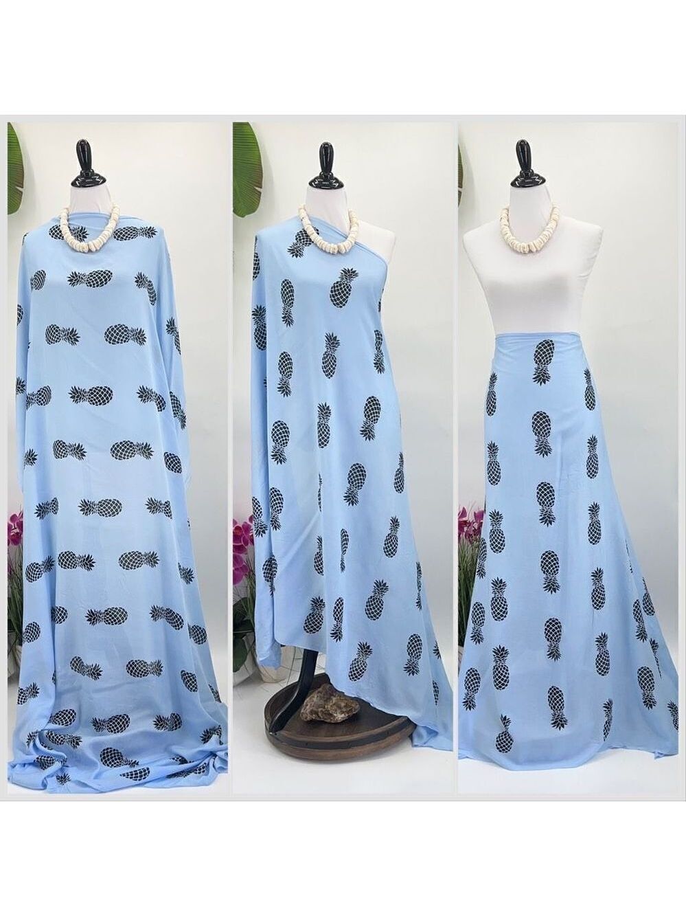 Blue/Black Pineapple Tropical Design MAXI SARONG Kīkepa Pareo Beach Wrap Skirt
